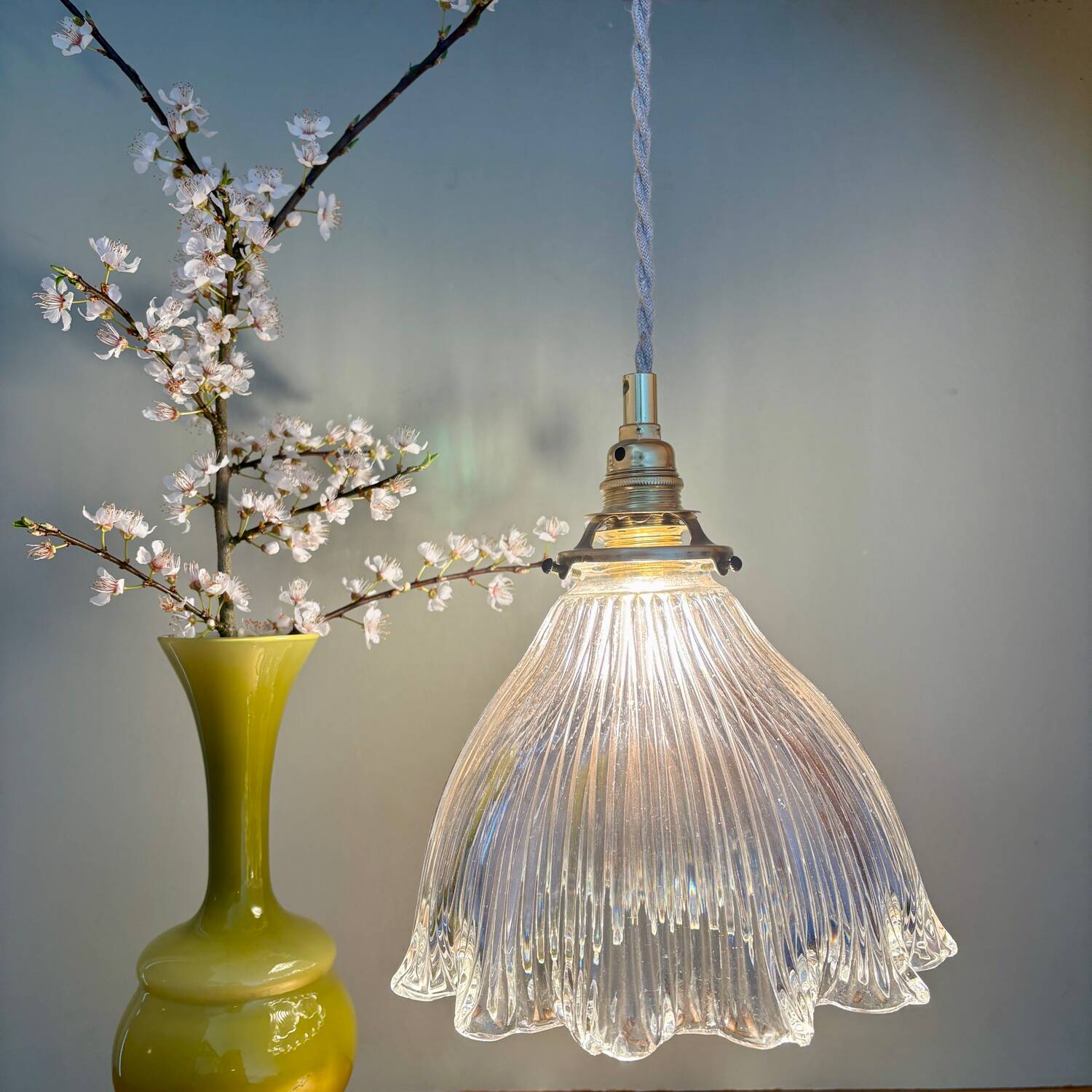 Vintage holophane glass lampshade pendant light