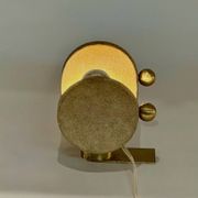 Brutalist Italian Light in Stone and Brass – 1970s Table Lamp