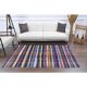 Tapis kilim vintage turc Oushak fait main en laine et coton bleu