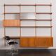 Bibliothèque modulaire à 3 baies Kai Kristiansen en teck avec armoire à porte tambour et étagère de bureau, De