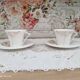 Tête à tête pour thé ou café long en porcelaine blanche décor floral doré