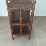 Vintage - set of 2 shelves of wooden floor, bamboo and rattan - 3 levels- retro 80s