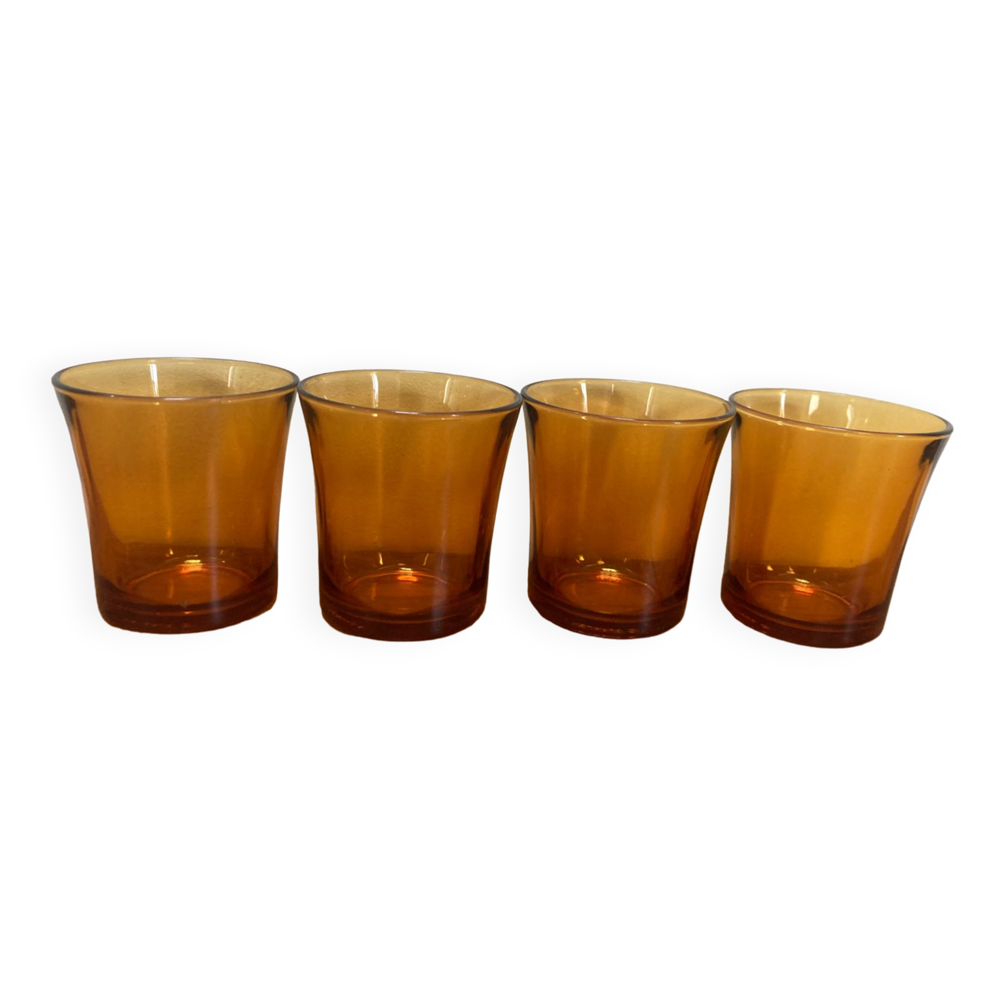 Set of 4 vintage Duralex amber glass water glasses