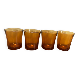 Set of 4 vintage Duralex amber glass water glasses