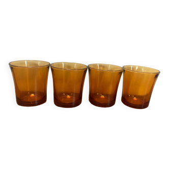 Lot de 4 verres à eau vintage verre ambré Duralex