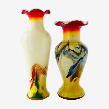 Duo of vintage blown glass vases