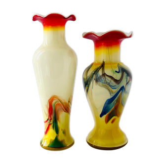 Duo of vintage blown glass vases