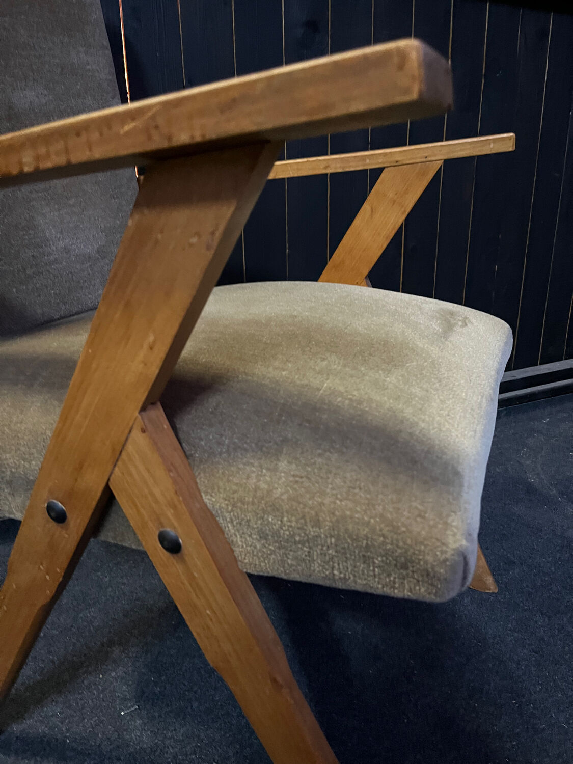 Pair of compass leg armchairs Velvet 1950