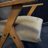 Pair of compass leg armchairs Velvet 1950