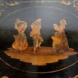 Sorrento marquetry box with a scene of three dancers in a medallion.
