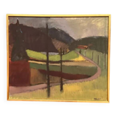 Original Swedish Oil on Canvas – “Landscape” by Anna‑Stina Lorentze Nilstoft (1928–2017) –Vintage & Framed – 59 × 68 cm (23.2" × 26.8")