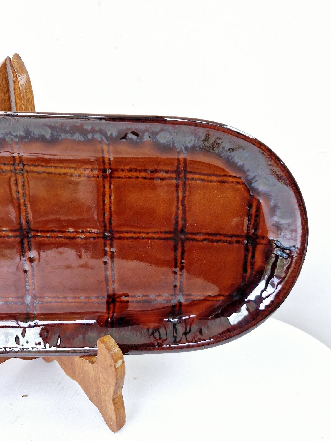 Old Oval Dish Earthenware K&G Luneville Grid Decor 37 x 15.5 cm