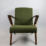 Vintage olive green boucle armchair, 1970s