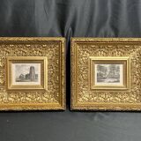 Pair of important English engravings in gilded frames, 19th century