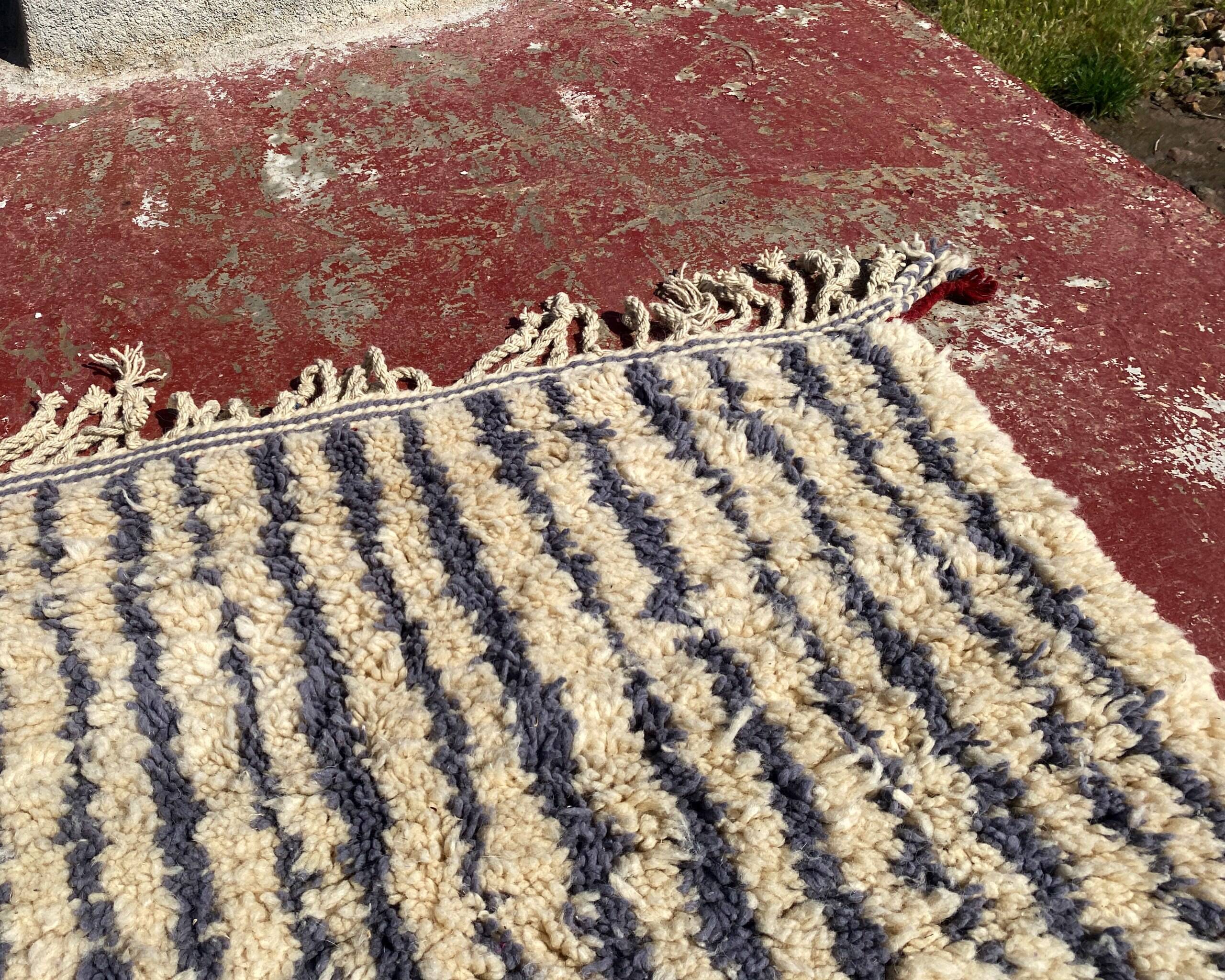 Vintage Moroccan Berber rug with multicoloured stripes – 332 x 244 cm