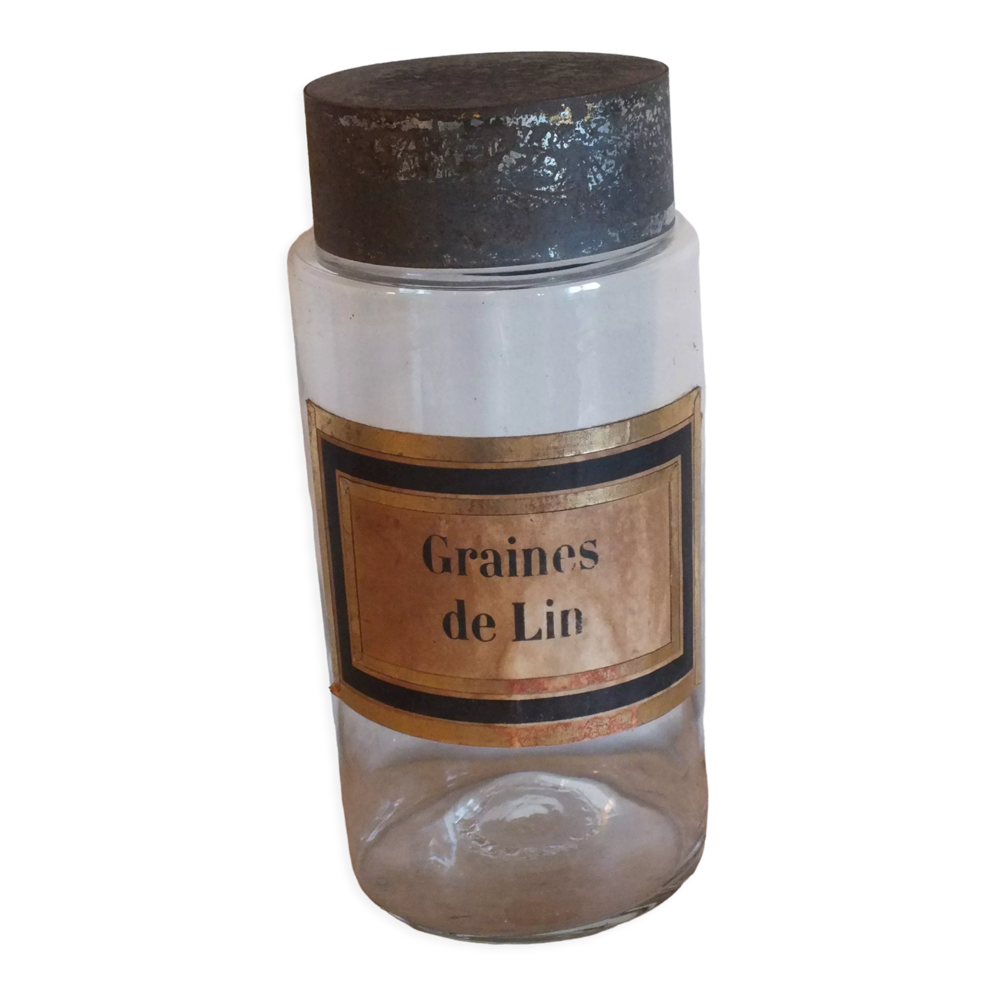 Old medicine jar - glass apothecary: Flax seeds