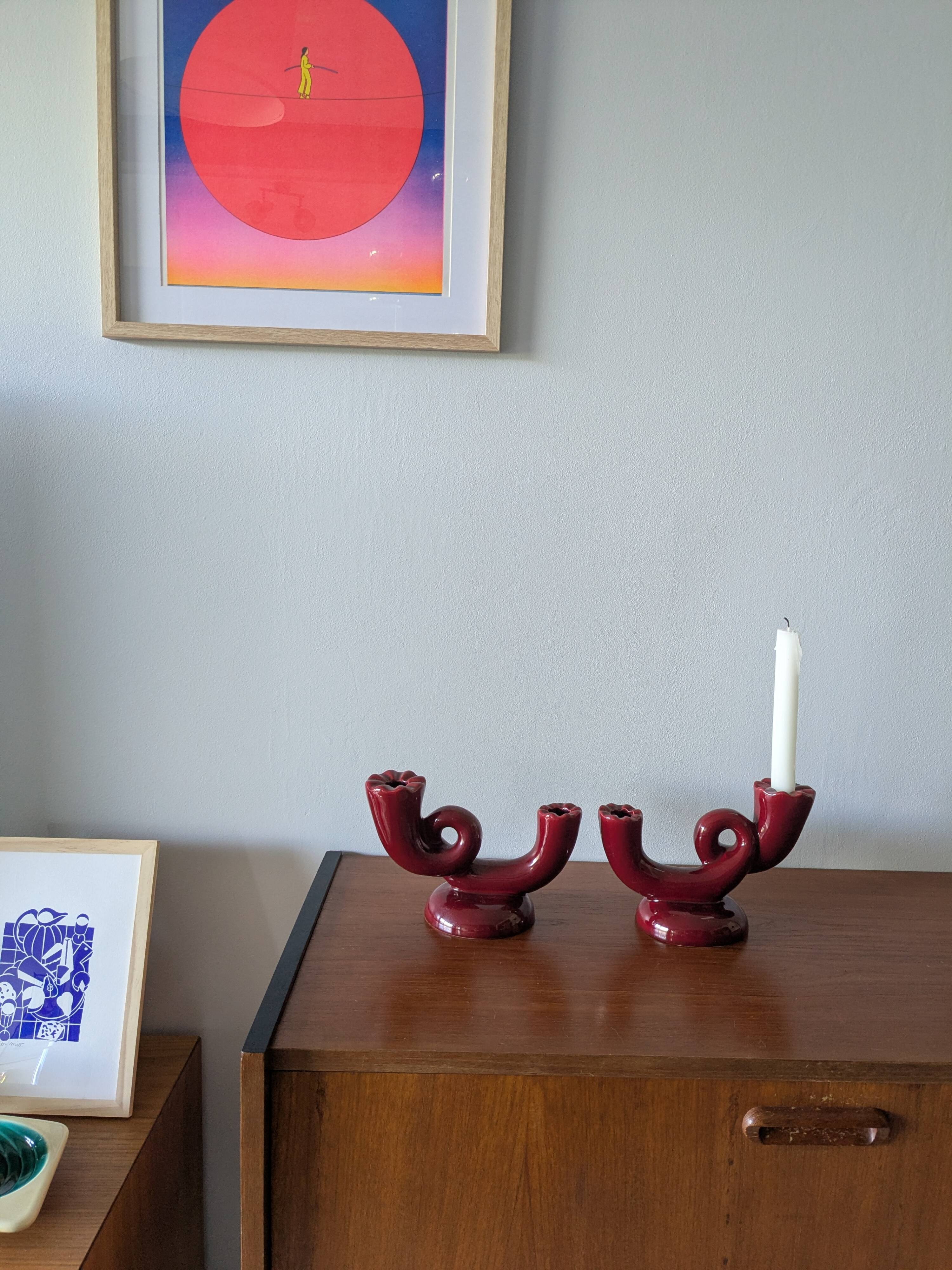 2 vintage Bordeaux ceramic candle holders