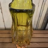 Bohemian glass vase by Joseph Hospodska in pink and yellow