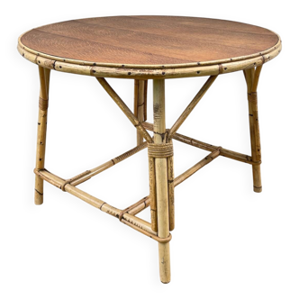 Vintage Rattan and Oak Coffee Table