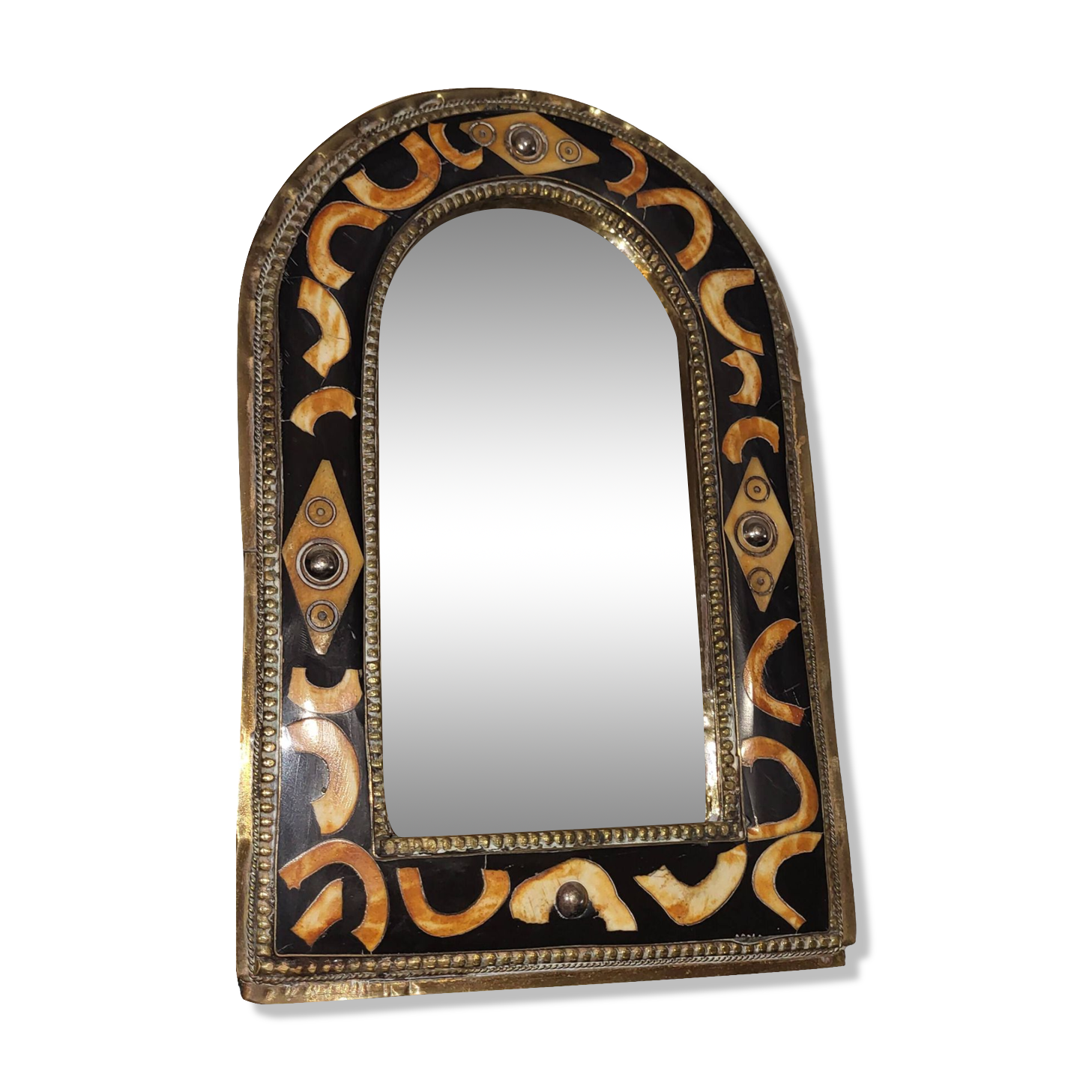 Oriental metal and bone mirror