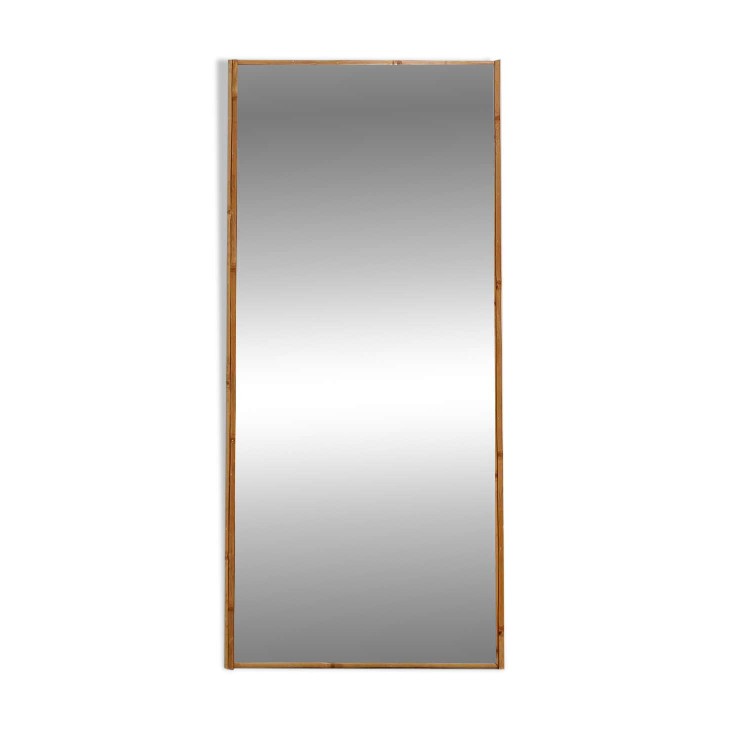 Large Vintage seventies Ibiza style rectangular mirror with bamboo frame
