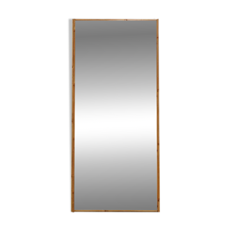 Large Vintage seventies Ibiza style rectangular mirror with bamboo frame