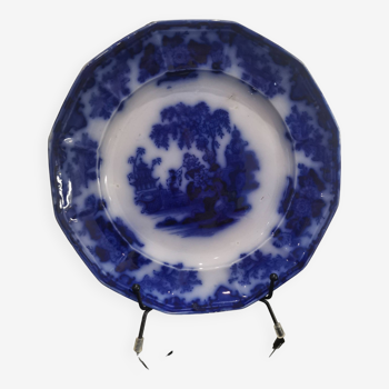 Blue flow plate with scinde2 pattern by j and g alcock from england