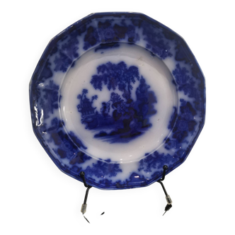 Blue flow plate with scinde2 pattern by j and g alcock from england