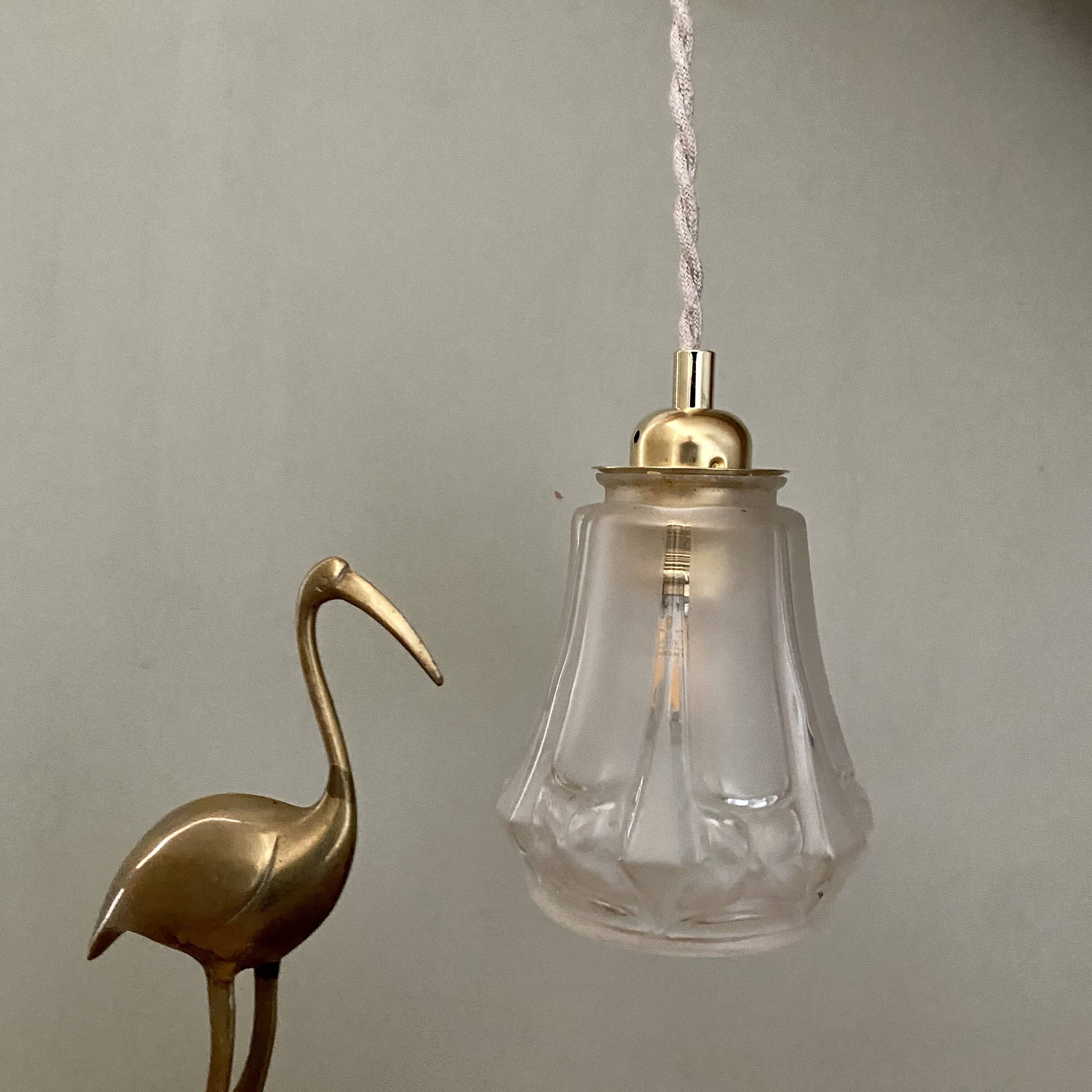 Vintage art deco tulip pendant light in frosted glass