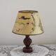French Mid Century Round Turned Wood Grooved Table Lamp Map Detail Shade