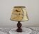French Mid Century Round Turned Wood Grooved Table Lamp Map Detail Shade