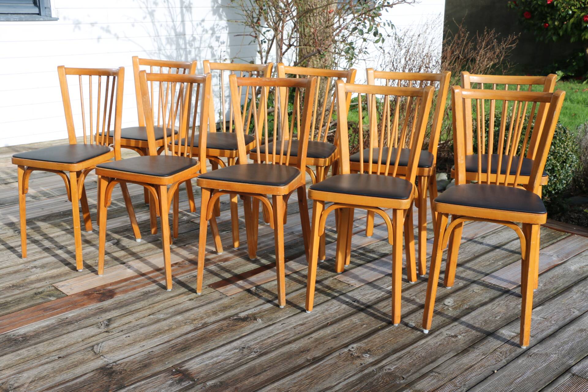 10 baumann chairs no. 12 black faux leather light beech