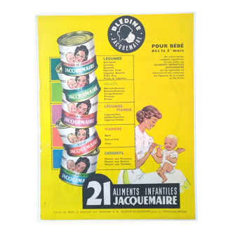 Publicité papier  Jacquemaire  aliments bébés  issue d'une revue