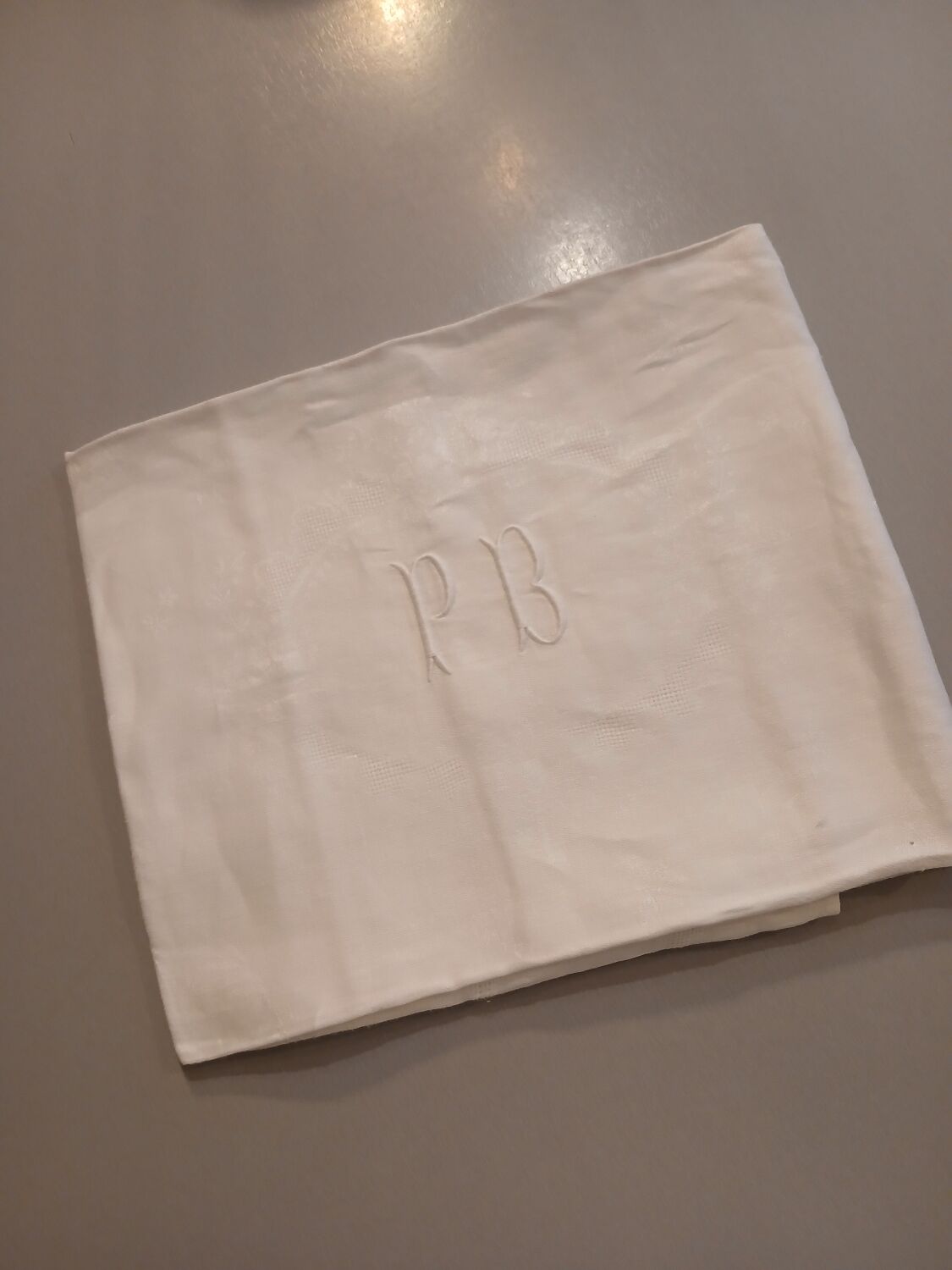 3 small antique tablecloths with embroidered initials PB