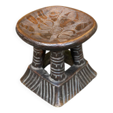 Bamileke African stool from Cameroon, carved in solid wood