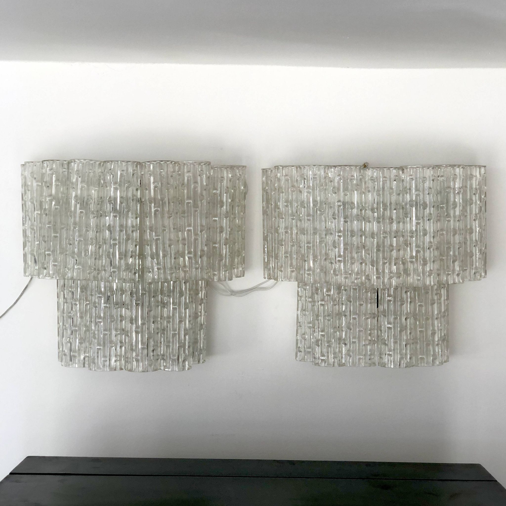 Mid-century Italian Clear Murano glass sconces. Set of two