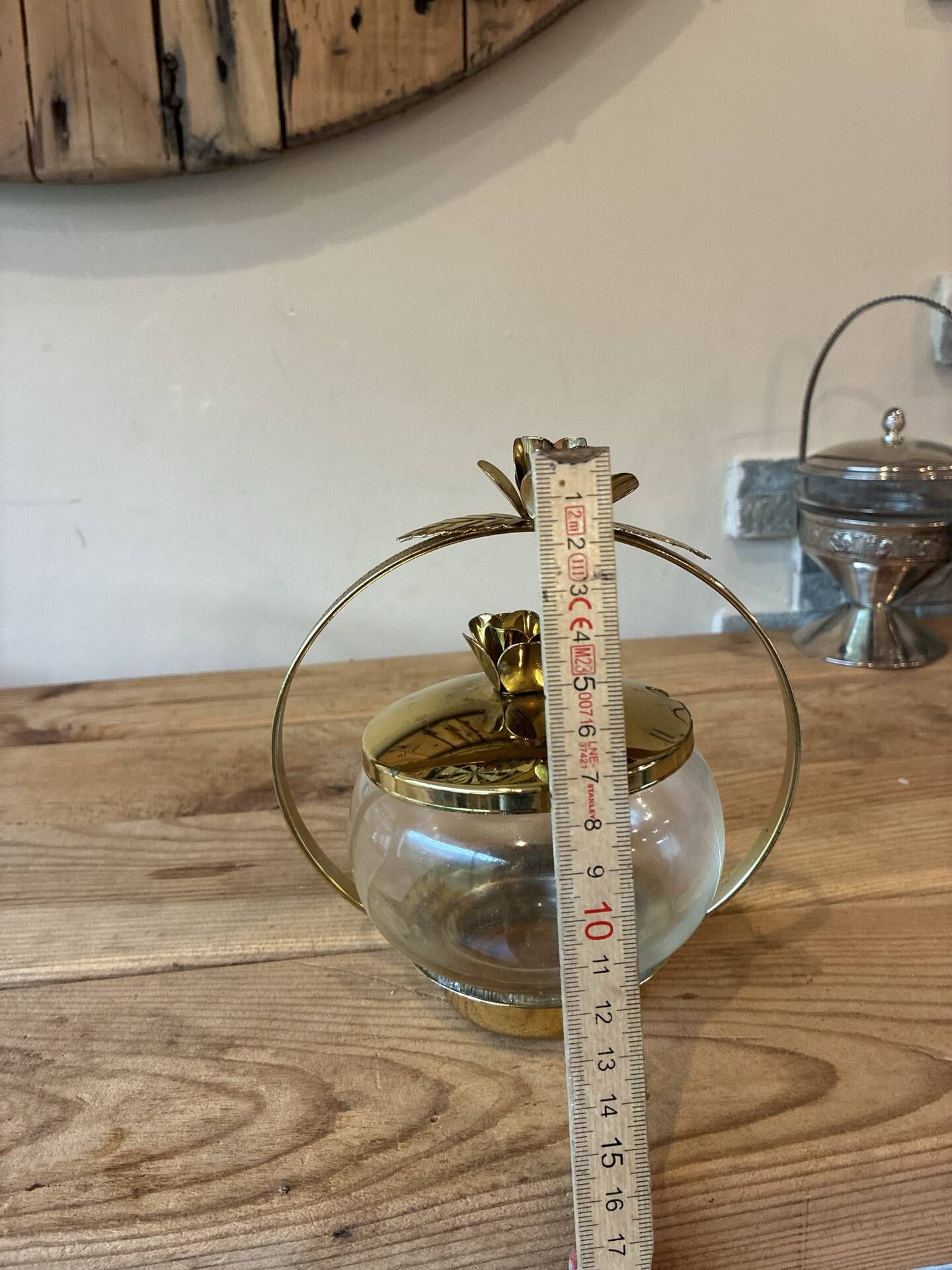 Vintage glass & gilded brass sweet jar / bonbonnière – Rose decor