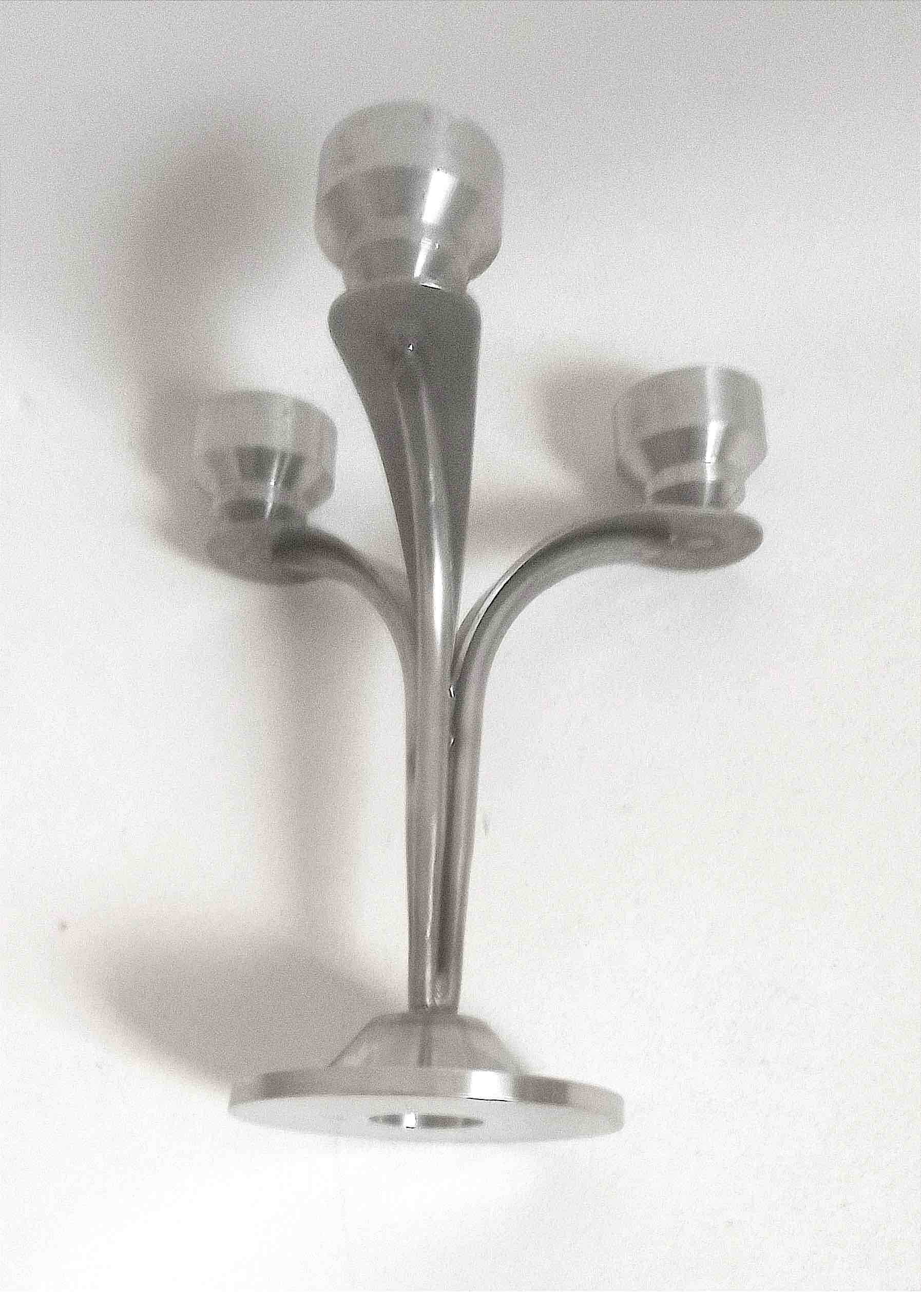 3-light solid stainless steel chandelier Height 22.5 cm Late 1960s