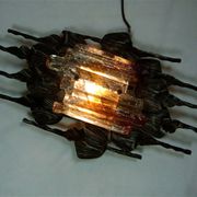 Large brutalist iron & ice Murano glass sconce / wall lamp, 1960s