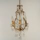 French Vintage Goldtone Metal & Crystal 3 Light Cage Chandelier 5502