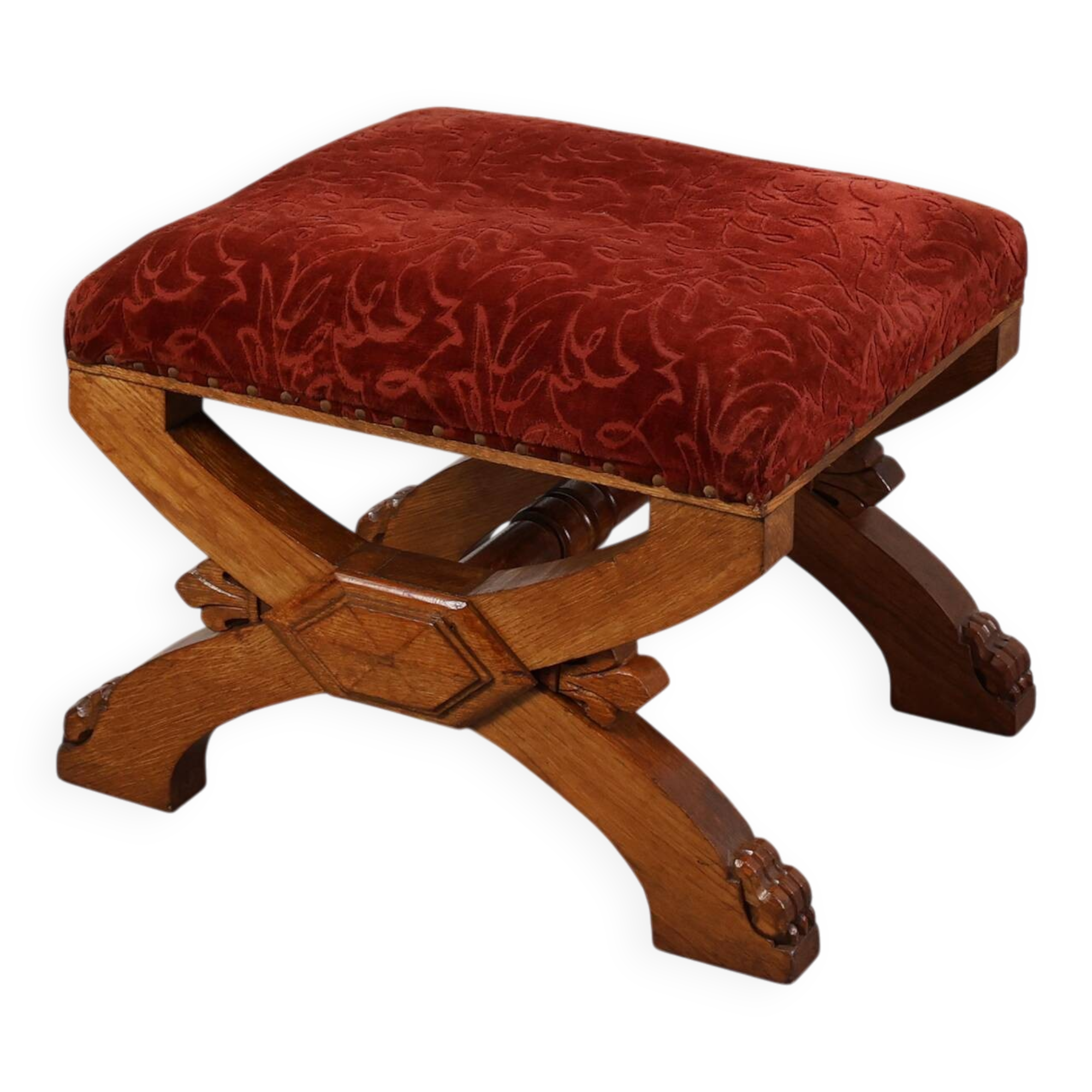 Flemish Gothic Revival Oak Footstool, Belgium, 19th Century