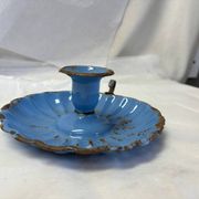 Blue enameled candle holder