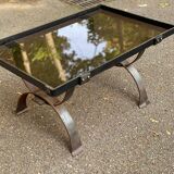 Table basse vintage en fer forgé et verre