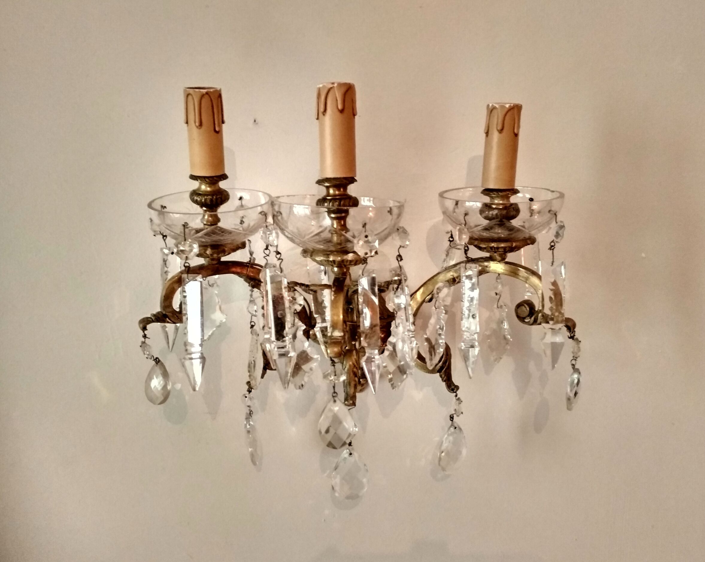 3 Bronze and crystal light wall sconce, late 19th century