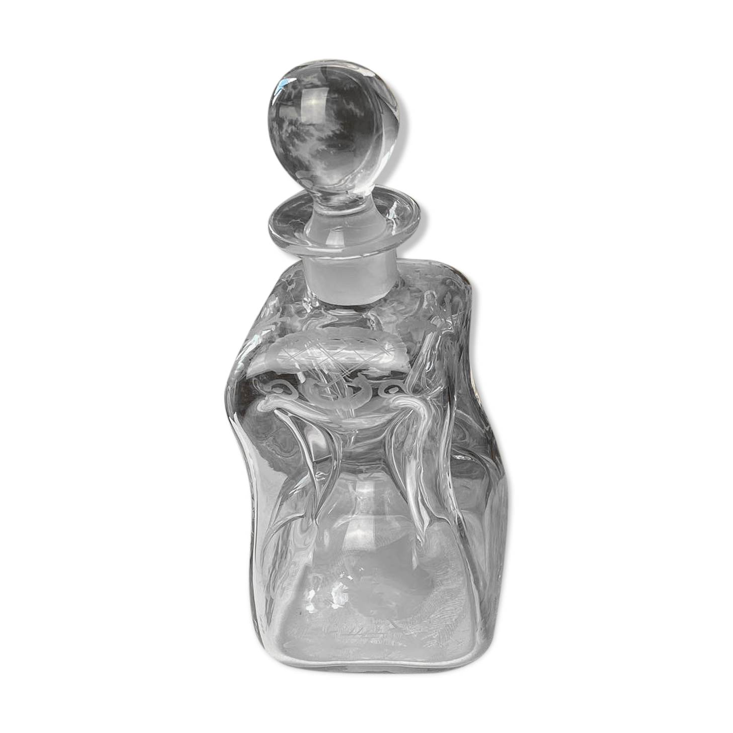 Antique engraved pinched crystal decanter
