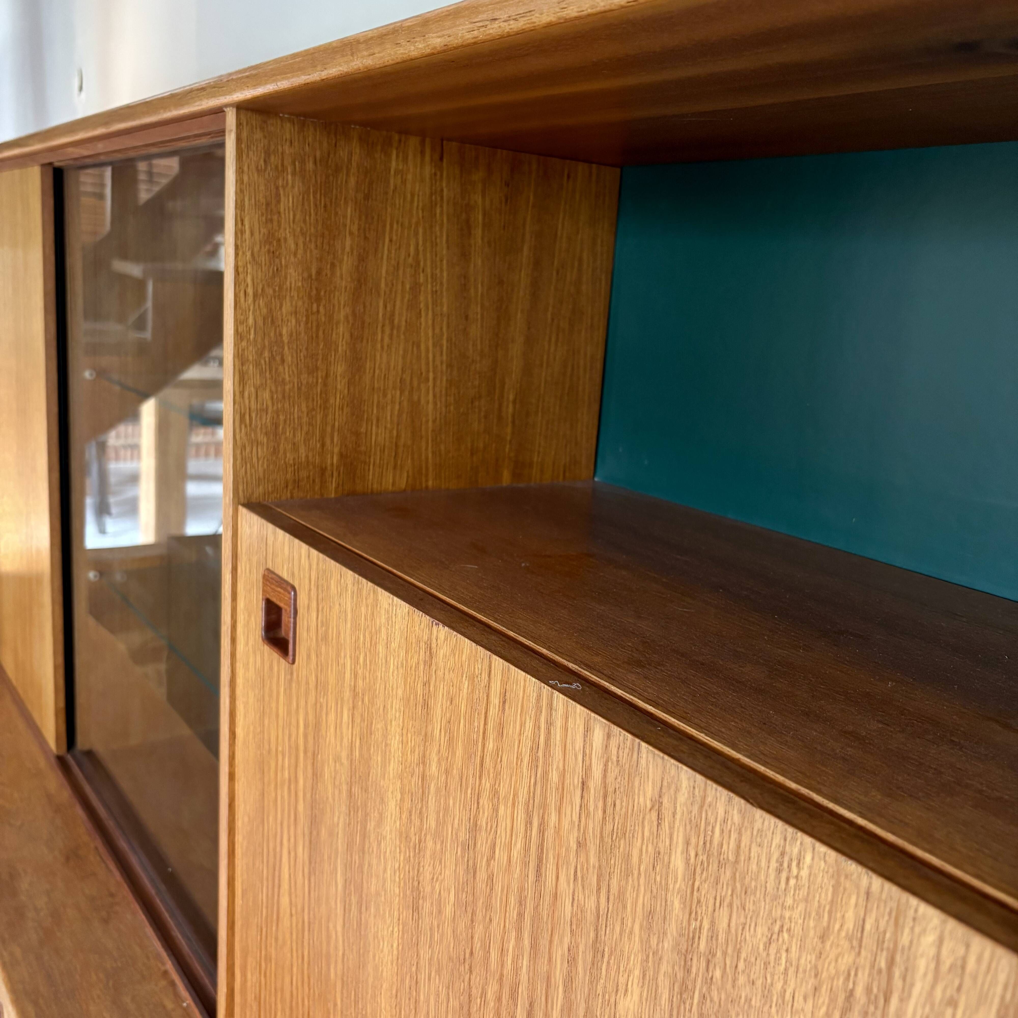 Scandinavian highboard in blonde teak with integrated bar - 60s