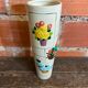 Old Rolled Vase Beige Ceramic Polychrome Flower Decor Vintage #D