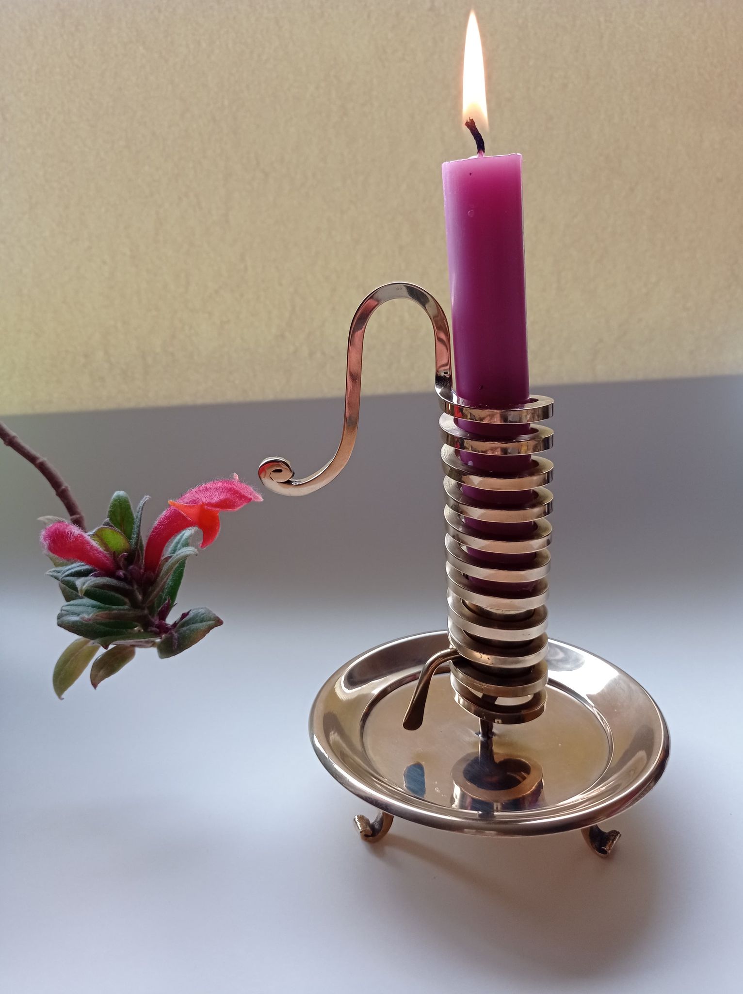 Golden brass candlestick from the 70's