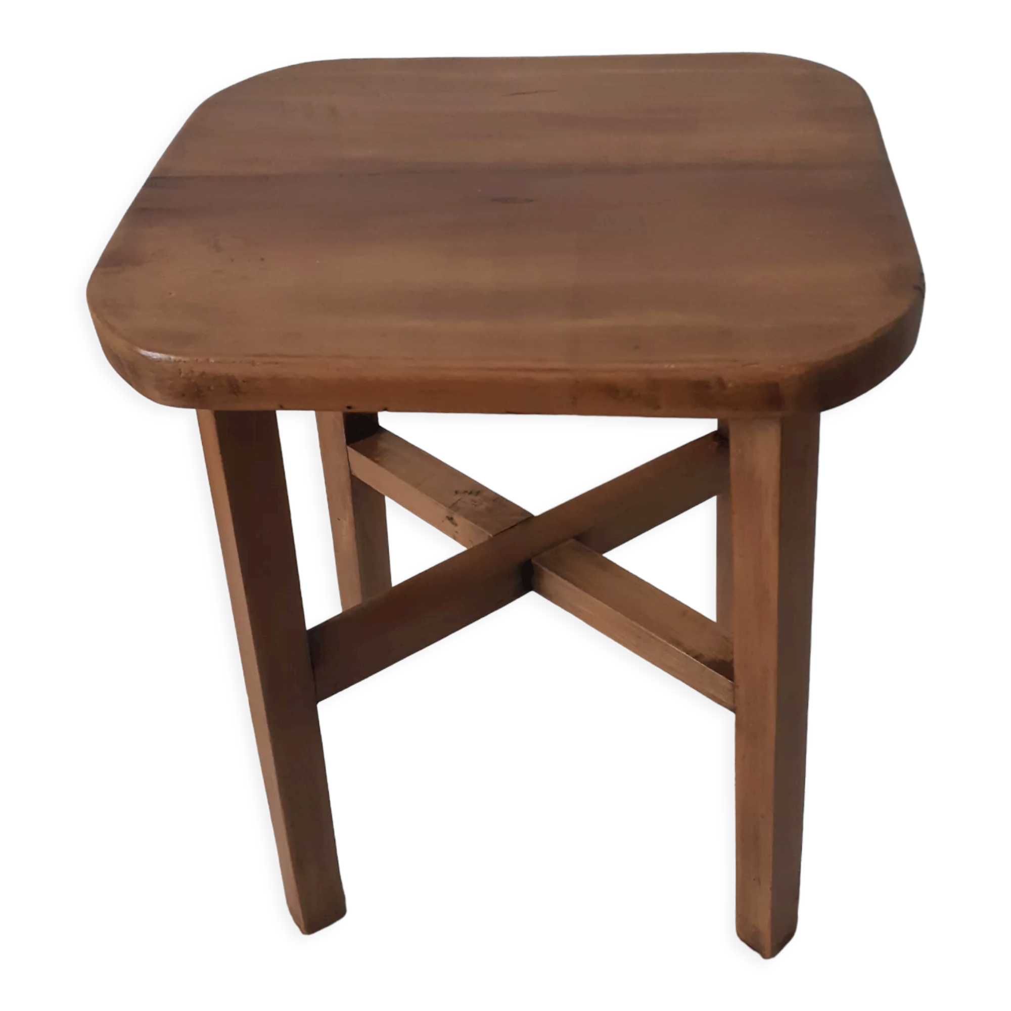 Antique waxed wood stool, side table, vintage seat, farmhouse stool
