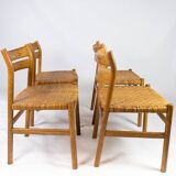 A set of four dining room chairs in oak and seat in papercord, designed by Børge Mogensen
